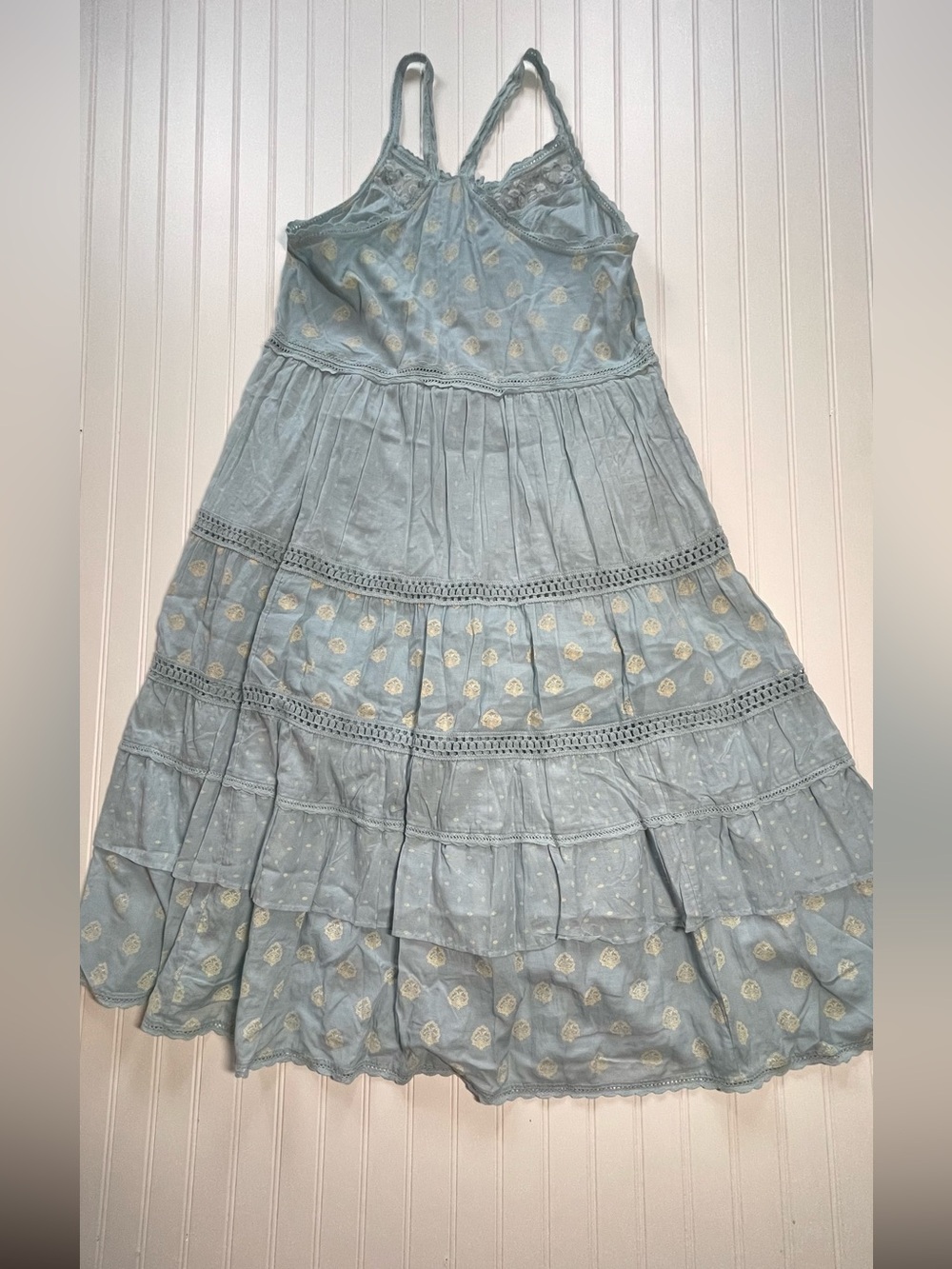 Pilcro By Anthropologie Citrus Fruit Ruffled Eyelet Midi Dress | Blue | Size L - Picture 9 of 9